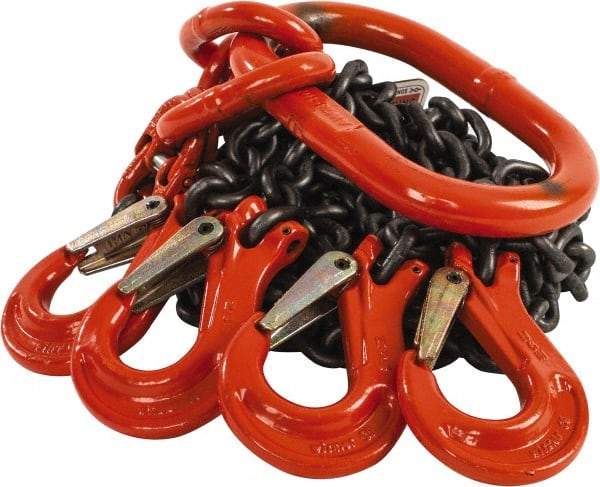 Pewag - 5' Long x 10" Wide, 7,000 Lb Basket Capacity, 7,000 Lb Vertical Capacity, Alloy Steel Web Sling - QOS Chain Sling, 7/32" Diam Chain, Self-Colored, with 4 Sling Hooks & Master Link - USA Tool & Supply