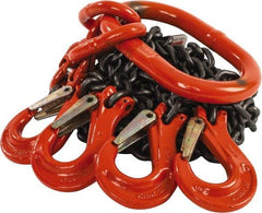 Pewag - 5' Long x 10" Wide, 7,000 Lb Basket Capacity, 7,000 Lb Vertical Capacity, Alloy Steel Web Sling - QOS Chain Sling, 7/32" Diam Chain, Self-Colored, with 4 Sling Hooks & Master Link - USA Tool & Supply