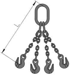Pewag - 10' Long, 31,000 Lb Basket Capacity, 17,900 Lb Vertical Capacity, 4 Ply, Alloy Steel Web Sling - 17,900 Lb Choker Capacity, QOG Chain Sling, 1/2" Diam Chain, Blue, with 4 Grab Hooks & Master Link - USA Tool & Supply
