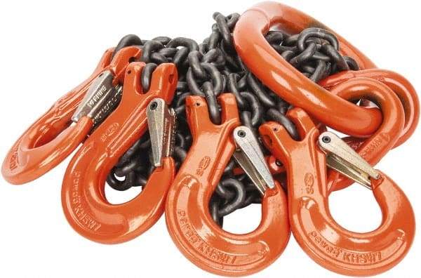 Pewag - 5' Long x 10" Wide, 11,200 Lb Basket Capacity, 11,200 Lb Vertical Capacity, Alloy Steel Web Sling - QOS Chain Sling, 9/32" Diam Chain, Self-Colored, with 4 Sling Hooks & Master Link - USA Tool & Supply