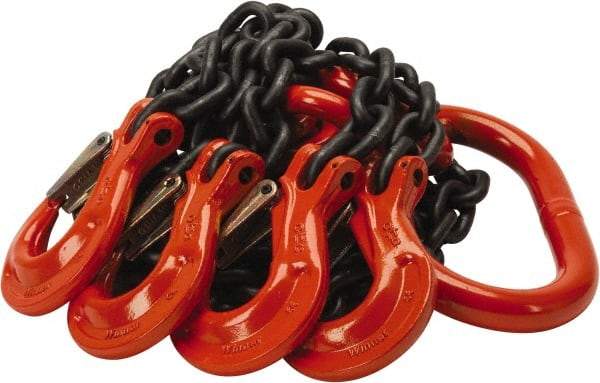Pewag - 5' Long x 10" Wide, 22,800 Lb Basket Capacity, 22,800 Lb Vertical Capacity, Alloy Steel Web Sling - QOS Chain Sling, 3/8" Diam Chain, Self-Colored, with 4 Sling Hooks & Master Link - USA Tool & Supply