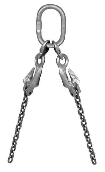 Pewag - 5' Long, 31,200 Lb Basket Capacity, 31,200 Lb Vertical Capacity, Alloy Steel Web Sling - QOG Chain Sling, 1/2" Diam Chain, Silver (Color), with 4 Grab Hooks, Master Link & 4 Shortening Hooks - USA Tool & Supply