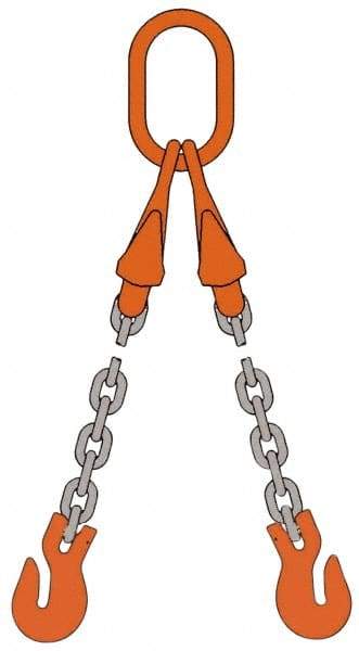 Pewag - 5' Long x 10" Wide, 4,700 Lb Basket Capacity, 4,700 Lb Vertical Capacity, Alloy Steel Web Sling - DOG Chain Sling, 7/32" Diam Chain, Self-Colored, with 2 Grab Hooks, Master Link & 2 Shortening Hooks - USA Tool & Supply