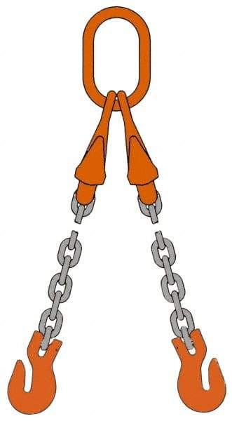 Pewag - 5' Long, 12,300 Lb Basket Capacity, 12,300 Lb Vertical Capacity, Alloy Steel Web Sling - DOG Chain Sling, 1/2" Diam Chain, Silver (Color), with 2 Grab Hooks, Master Link & 2 Shortening Hooks - USA Tool & Supply