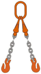 Pewag - 5' Long, 12,300 Lb Basket Capacity, 12,300 Lb Vertical Capacity, Alloy Steel Web Sling - DOG Chain Sling, 3/8" Diam Chain, Silver (Color), with 2 Grab Hooks, Master Link & 2 Shortening Hooks - USA Tool & Supply
