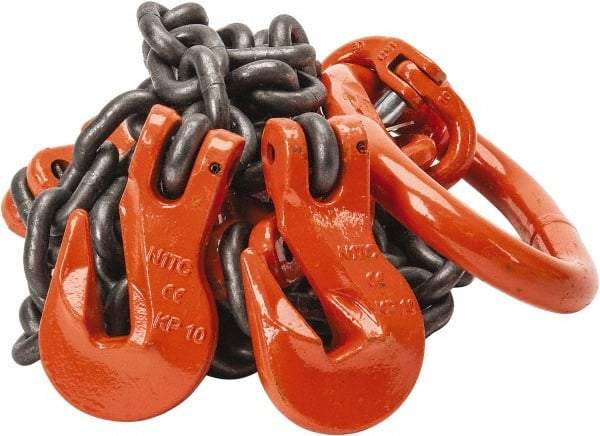 Pewag - 5' Long x 10" Wide, 15,200 Lb Basket Capacity, 15,200 Lb Vertical Capacity, Alloy Steel Web Sling - DOG Chain Sling, 3/8" Diam Chain, Self-Colored, with 2 Grab Hooks, Master Link & 2 Shortening Hooks - USA Tool & Supply