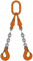 Pewag - 5' Long, 3,600 Lb Basket Capacity, 3,600 Lb Vertical Capacity, Alloy Steel Web Sling - DOS Chain Sling, 7/32" Diam Chain, Silver (Color), with 2 Sling Hooks, Master Link & 2 Shortening Hooks - USA Tool & Supply