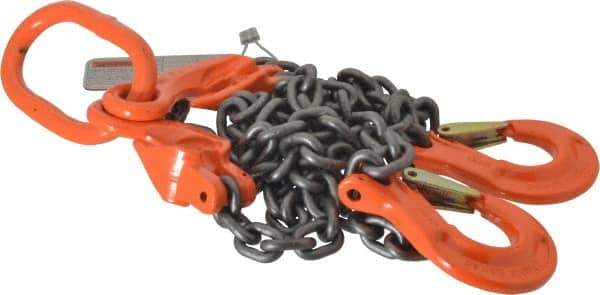 Pewag - 5' Long x 10" Wide, 7,500 Lb Basket Capacity, 7,500 Lb Vertical Capacity, Alloy Steel Web Sling - DOS Chain Sling, 9/32" Diam Chain, Self-Colored, with 2 Sling Hooks, Master Link & 2 Shortening Hooks - USA Tool & Supply