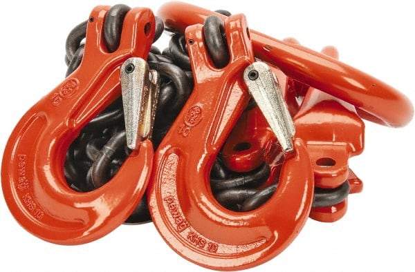 Pewag - 5' Long x 10" Wide, 15,200 Lb Basket Capacity, 15,200 Lb Vertical Capacity, Alloy Steel Web Sling - DOS Chain Sling, 3/8" Diam Chain, Self-Colored, with 2 Sling Hooks, Master Link & 2 Shortening Hooks - USA Tool & Supply