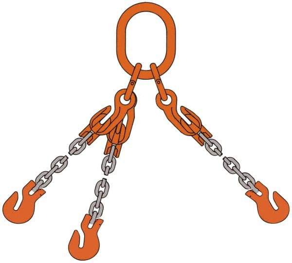 Pewag - 5' Long, 5,500 Lb Basket Capacity, 5,500 Lb Vertical Capacity, Alloy Steel Web Sling - TOG Chain Sling, 7/32" Diam Chain, Silver (Color), with Grab Hooks, Master Link & 3 Shortening Hooks - USA Tool & Supply