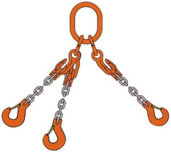 Pewag - 5' Long, 18,400 Lb Basket Capacity, 18,400 Lb Vertical Capacity, Alloy Steel Web Sling - TOS Chain Sling, 3/8" Diam Chain, Silver (Color), with 3 Sling Hooks, Master Link & 3 Shortening Hooks - USA Tool & Supply