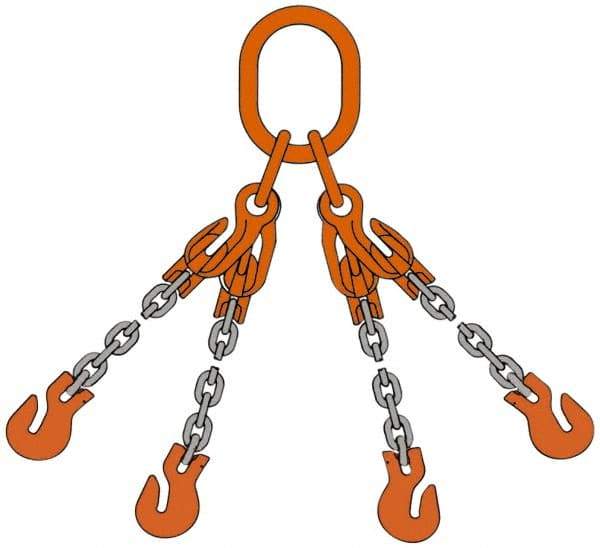 Pewag - 5' Long x 10" Wide, 11,200 Lb Basket Capacity, 11,200 Lb Vertical Capacity, Alloy Steel Web Sling - QOG Chain Sling, 9/32" Diam Chain, Self-Colored, with 4 Grab Hooks, Master Link & 4 Shortening Hooks - USA Tool & Supply
