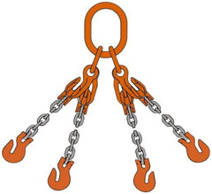 Pewag - 5' Long x 10" Wide, 11,200 Lb Basket Capacity, 11,200 Lb Vertical Capacity, Alloy Steel Web Sling - QOG Chain Sling, 9/32" Diam Chain, Self-Colored, with 4 Grab Hooks, Master Link & 4 Shortening Hooks - USA Tool & Supply