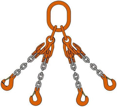 Pewag - 5' Long x 10" Wide, 22,800 Lb Basket Capacity, 22,800 Lb Vertical Capacity, Alloy Steel Web Sling - QOS Chain Sling, 3/8" Diam Chain, Self-Colored, with 4 Sling Hooks, Master Link & 4 Shortening Hooks - USA Tool & Supply