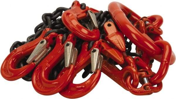 Pewag - 5' Long x 10" Wide, 7,000 Lb Basket Capacity, 7,000 Lb Vertical Capacity, Alloy Steel Web Sling - QOS Chain Sling, 7/32" Diam Chain, Self-Colored, with 4 Sling Hooks, Master Link & 4 Shortening Hooks - USA Tool & Supply
