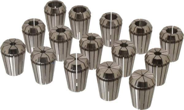 ETM - 15 Piece, 1/16" to 5/8" Capacity, ER Collet Set - Increments of 1mm, Series ER25 - Exact Industrial Supply