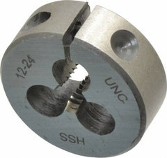 Interstate - #12-24 UNC Thread, 1" Outside Diam High Speed Steel Round Die - Right Hand Thread, Adjustable - Exact Industrial Supply