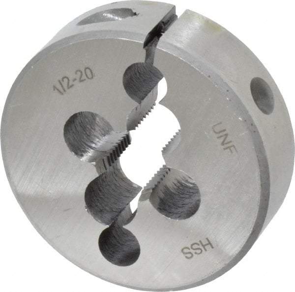 Interstate - 1/2-20 UNF Thread, 2" Outside Diam High Speed Steel Round Die - Right Hand Thread, Adjustable - Exact Industrial Supply