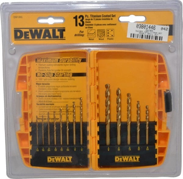 DeWALT - 1/16 to 1/4", 135° Point, Titanium Finish, High Speed Steel Jobber Length Drill Bit Set - USA Tool & Supply