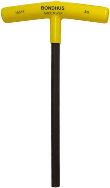 Bondhus - 3/8" Hex, T-Handle Cushion Grip, Hex Key - 9" OAL, Protanium High Torque Steel, Inch System of Measurement - USA Tool & Supply