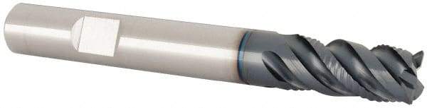 Iscar - 3/8" Diam, 3/4" LOC, 4 Flute Solid Carbide Roughing & Finishing Corner Chamfer End Mill - TiAlN Finish, 3" OAL, 3/8" Shank Diam, Weldon Shank, 45° Helix, Centercutting - USA Tool & Supply