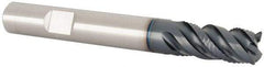 Iscar - 3/8" Diam, 3/4" LOC, 4 Flute Solid Carbide Roughing & Finishing Corner Chamfer End Mill - TiAlN Finish, 3" OAL, 3/8" Shank Diam, Weldon Shank, 45° Helix, Centercutting - USA Tool & Supply
