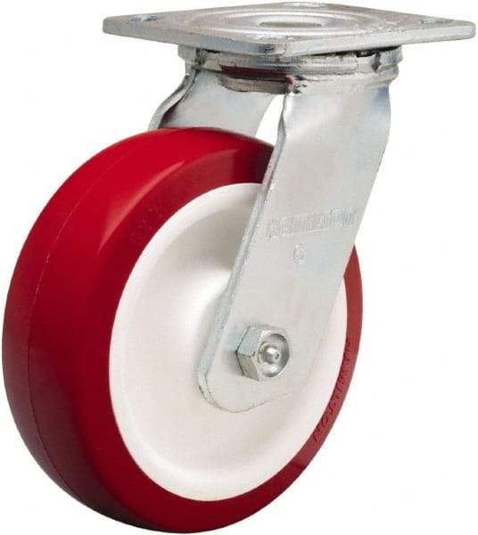 Hamilton - 6" Diam x 2" Wide x 7-1/2" OAH Top Plate Mount Swivel Caster - Polyurethane Mold on Polypropylene, 900 Lb Capacity, Straight Roller Bearing, 4 x 4-1/2" Plate - USA Tool & Supply