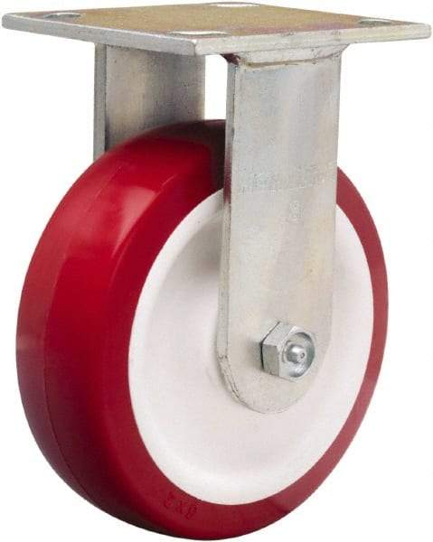 Hamilton - 6" Diam x 2" Wide x 7-1/2" OAH Top Plate Mount Rigid Caster - Polyurethane Mold on Polypropylene, 900 Lb Capacity, Straight Roller Bearing, 4 x 4-1/2" Plate - USA Tool & Supply