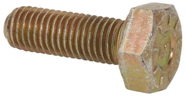 Value Collection - 1/4-28 UNF, 3/4" Length Under Head Hex Head Cap Screw - Fully Threaded, Grade L9 Alloy Steel, Zinc Yellow Dichromate Finish, 7/16" Hex - USA Tool & Supply