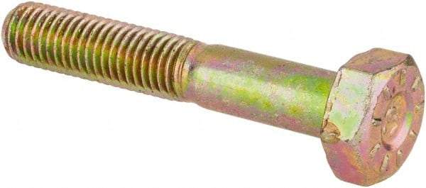 Made in USA - 1/4-28 UNF, 1-1/2" Length Under Head Hex Head Cap Screw - Partially Threaded, Grade L9 Alloy Steel, Zinc Yellow Dichromate Finish, 7/16" Hex - USA Tool & Supply