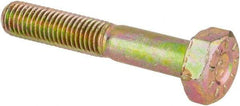 Made in USA - 1/4-28 UNF, 1-1/2" Length Under Head Hex Head Cap Screw - Partially Threaded, Grade L9 Alloy Steel, Zinc Yellow Dichromate Finish, 7/16" Hex - USA Tool & Supply