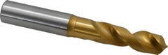 OSG - 14.50086mm 120° Spiral Flute Vanadium High Speed Steel Screw Machine Drill Bit - TiN Finish, Right Hand Cut, 56mm Flute Length, 116mm OAL, Faceted Point, Straight Shank - USA Tool & Supply