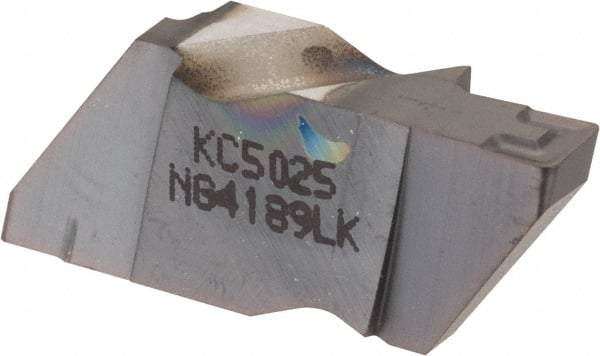 Kennametal - 4189NG K Grade KC5025, 4.8mm Cutting Width Carbide Grooving Insert - 6.35mm Max Depth of Cut, Left Hand, 0.57mm Corner Radius, TiAlN Finish - USA Tool & Supply