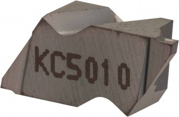 Kennametal - 2M100NG K Grade KC5010, 1mm Cutting Width Carbide Grooving Insert - 1.27mm Max Depth of Cut, Left Hand, 0.09mm Corner Radius, TiAlN Finish - USA Tool & Supply