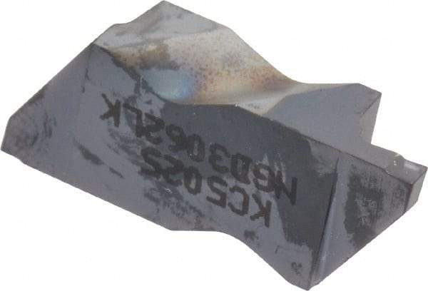 Kennametal - 3062NGD K Grade KC5025, 1.58mm Cutting Width Carbide Grooving Insert - 3.18mm Max Depth of Cut, Left Hand, 0.19mm Corner Radius, TiAlN Finish - USA Tool & Supply