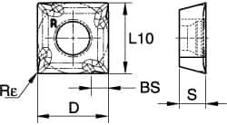 Kennametal - SDCT436 LD2 Grade KC725M Carbide Milling Insert - TiN/TiCN/TiN Finish, 3/16" Thick, 1/2" Inscribed Circle, 2.4mm Corner Radius - USA Tool & Supply