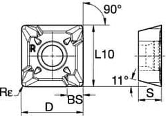 Kennametal - SPCT31253 LD2 Grade KC725M Carbide Milling Insert - TiN/AlTiN/TiN Finish, 5/32" Thick, 10mm Inscribed Circle, 1.2mm Corner Radius - USA Tool & Supply