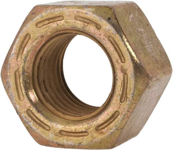 Made in USA - 7/16-20 UNF Steel Right Hand Hex Nut - 11/16" Across Flats, 0.445" High, Zinc Yellow Dichromate Cad & Waxed Finish - USA Tool & Supply