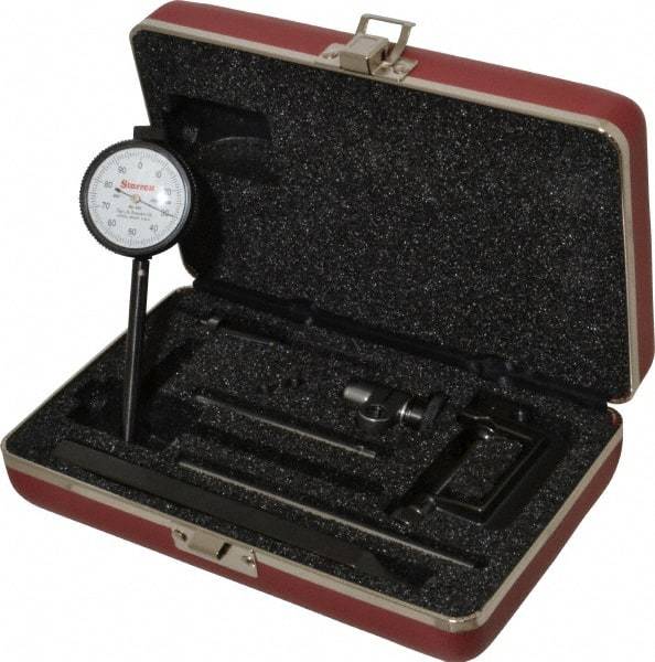 Starrett - 0.2 Inch Range, 0.001 Inch Dial Graduation, Horizontal Dial Test Indicator - 1-11/16 Inch White Dial, 0-100 Dial Reading - USA Tool & Supply