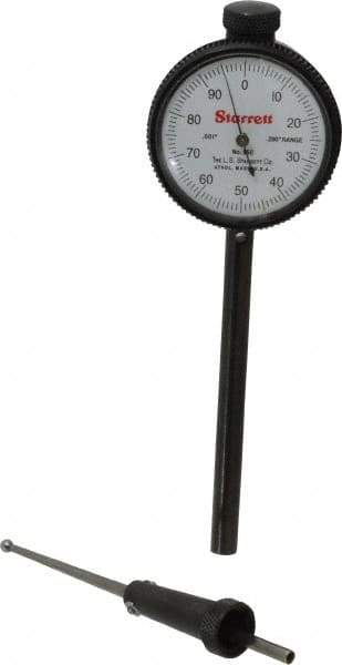 Starrett - 0.2 Inch Range, 0.001 Inch Dial Graduation, Dial Test Indicator - 1-11/16 Inch White Dial, 0-100 Dial Reading - USA Tool & Supply