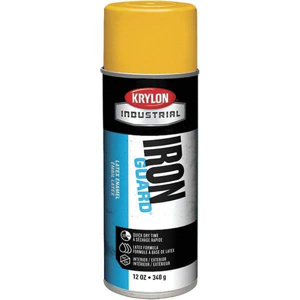 Krylon - OSHA Yellow, Gloss, Enamel Spray Paint - 12 to 15 Sq Ft per Can, 12 oz Container, Use on Masonry, Metal, Plaster, Plastic Foam & Wicker, Plastics, Wood - USA Tool & Supply