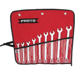 Proto - 9 Piece, 7mm to 15mm, 12 Point Combination Wrench Set - Metric Measurement Standard, Full Polish Finish, Comes in Vinyl Roll - USA Tool & Supply