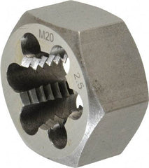 Interstate - M20x2.50 Metric Coarse Thread, 1-7/16" Hex, Right Hand Thread, Hex Rethreading Die - Carbon Steel, 3/4" Thick - Exact Industrial Supply