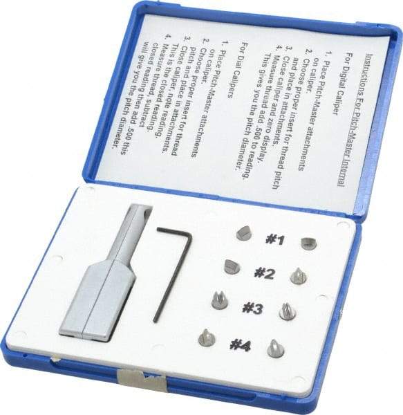 SPI - Chrome Caliper Inside Diameter Attachment - 8 Pieces, 0.6, 1, 1.5 & 2.5 to 1, 1.5, 2.5 & 4mm Pitch, For Use with 6" Dial or Electronic Calipers - USA Tool & Supply