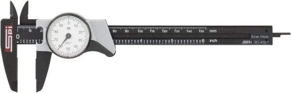 SPI - 0" to 6" Range, 0.001" Graduation, 0.1" per Revolution, Dial Caliper - White Face, 1.57" Jaw Length - USA Tool & Supply