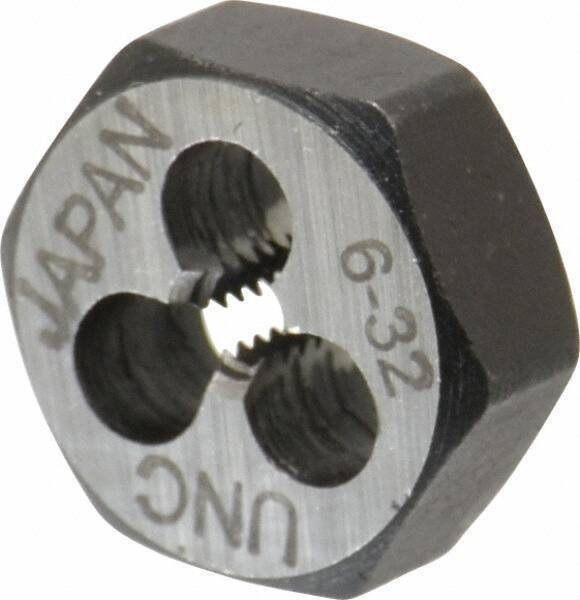 Interstate - #6-32 UNC Thread, 19/32" Hex, Right Hand Thread, Hex Rethreading Die - Carbon Steel, 1/4" Thick - Exact Industrial Supply