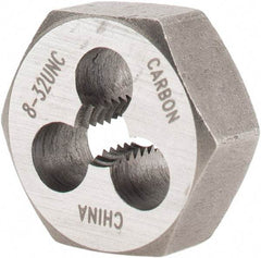 Interstate - #8-32 UNC Thread, 19/32" Hex, Right Hand Thread, Hex Rethreading Die - Carbon Steel, 1/4" Thick - Exact Industrial Supply