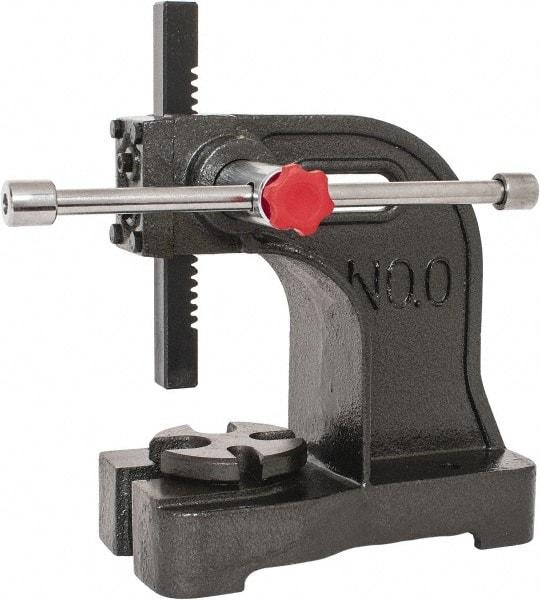 Palmgren - 3/4" Ram, 3-3/4" Throat Depth, 1/2 Ton Manual Arbor Press - 4-1/2" Max Work Height x 7-1/2" Max Work Width, Single Leverage, 5-1/8" Base Width x 9-3/8" Base Depth - USA Tool & Supply