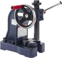 Palmgren - 1" Ram, 4" Throat Depth, 1 Ton Manual Arbor Press - 5-1/2" Max Work Height x 8" Max Work Width, Single Leverage, 5" Base Width x 10-1/2" Base Depth - USA Tool & Supply