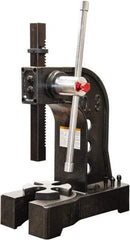 Palmgren - 1-1/2" Ram, 6-1/4" Throat Depth, 3 Ton Manual Arbor Press - 12-1/2" Max Work Height x 12-1/2" Max Work Width, Single Leverage, 7-7/8" Base Width x 18" Base Depth - USA Tool & Supply